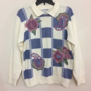 Alfred Dunner Vintage Grandma Cottage Core Floral Embroidered Knit Sweater Med.